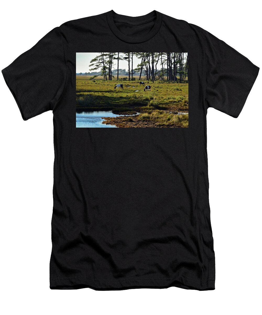 Chincoteague T-Shirt featuring the photograph Chincoteague Ponies by Nicole Lloyd