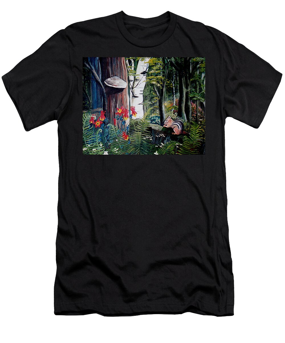 Wildlife T-Shirt featuring the painting Chipmunk on a Log by Renate Wesley