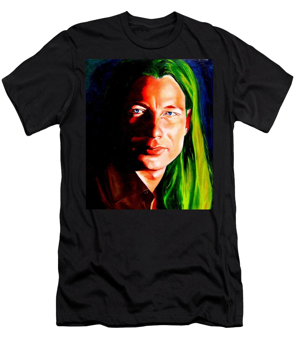 Portraiture Art T-Shirt featuring the painting Chris by Laura Pierre-Louis