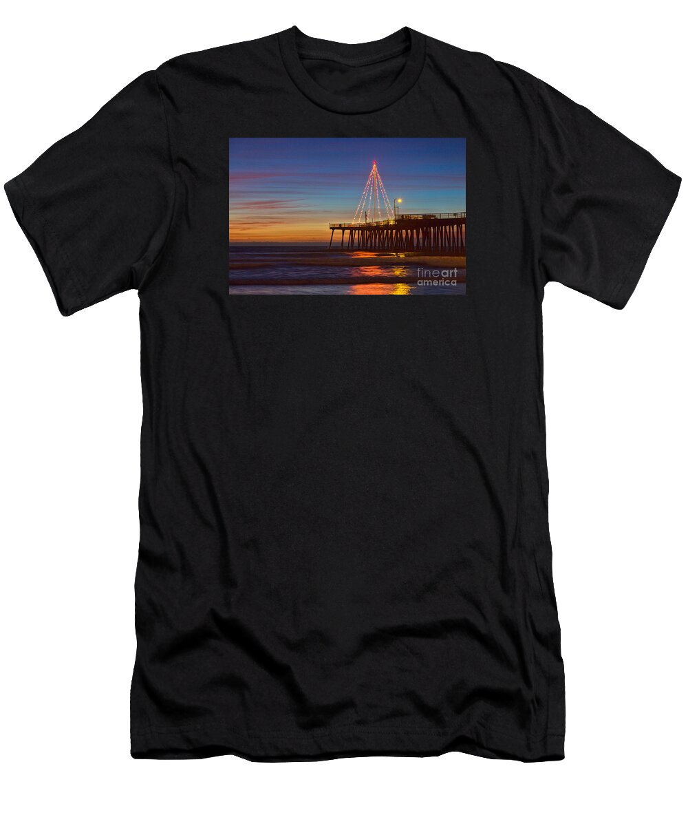 Christmas T-Shirt featuring the photograph Christmas Lights On The Pismo Pier by Mimi Ditchie