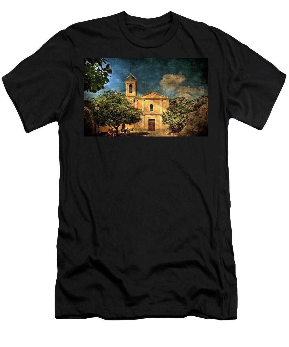 Architecture T-Shirt featuring the photograph Church in Peillon by Roberto Pagani