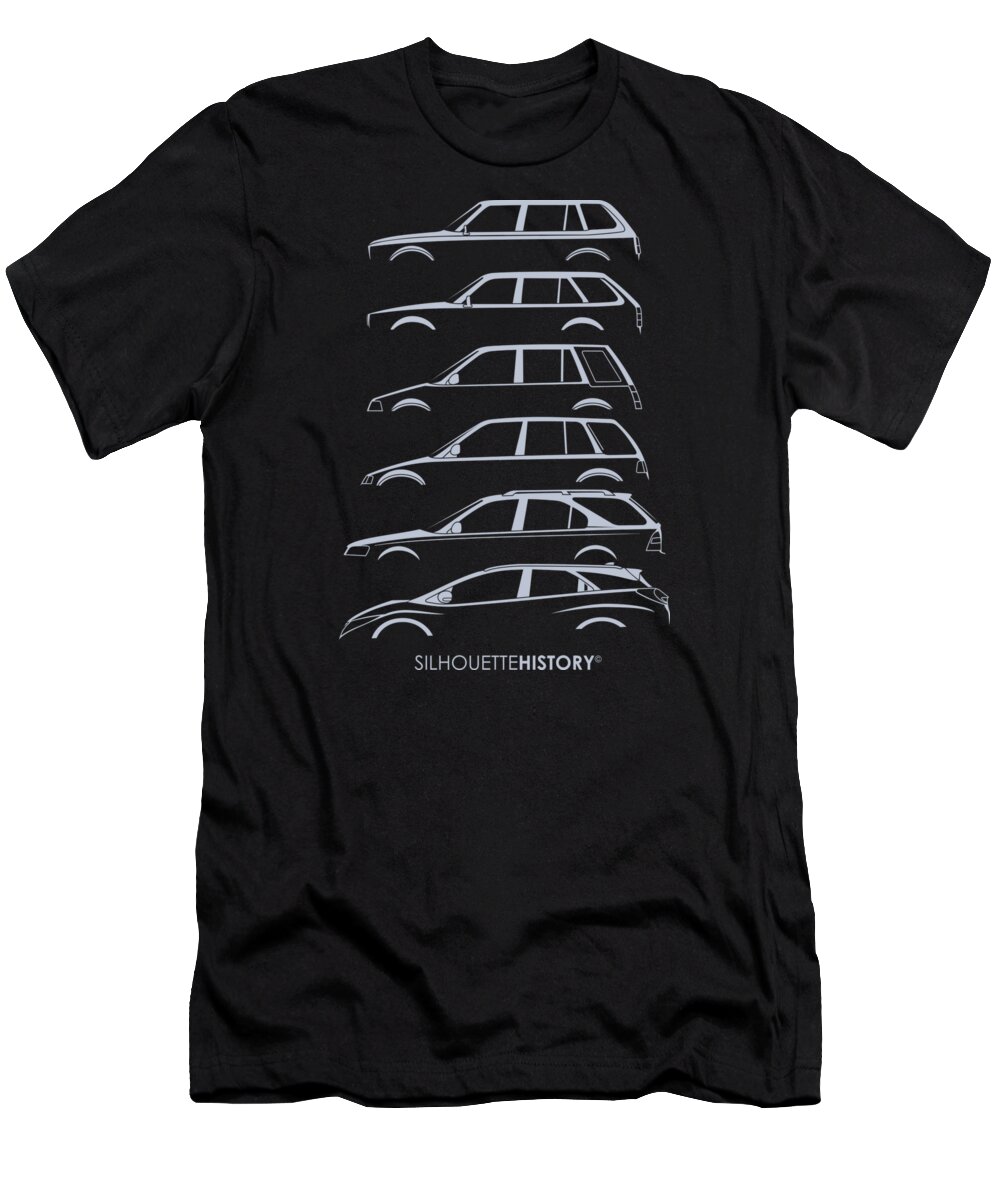 Compact Car T-Shirt featuring the digital art Civil Wagon SilhouetteHistory by Gabor Vida