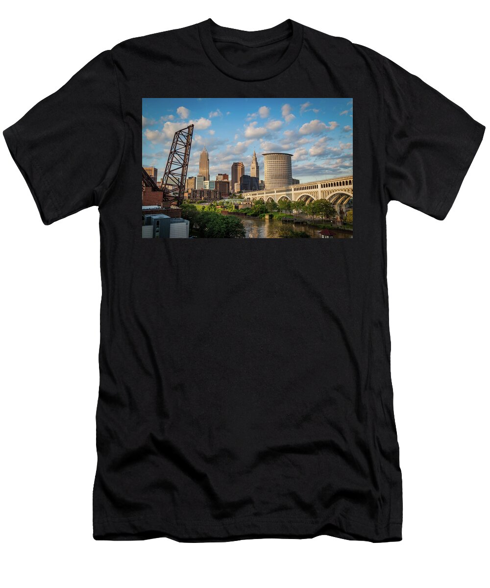 Cuyahoga River T-Shirt featuring the photograph Cleveland Summer Skyline by Lon Dittrick