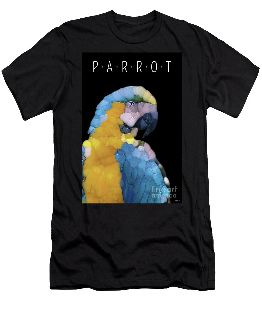 Parrot T-Shirt featuring the digital art Colorful Glass Parrot by Phil Perkins
