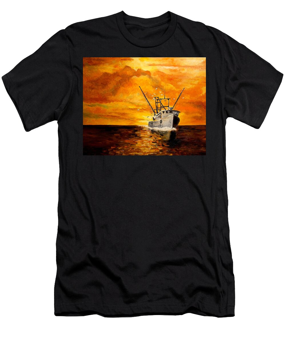 Seascape T-Shirt featuring the painting Coming Home by Alan Lakin