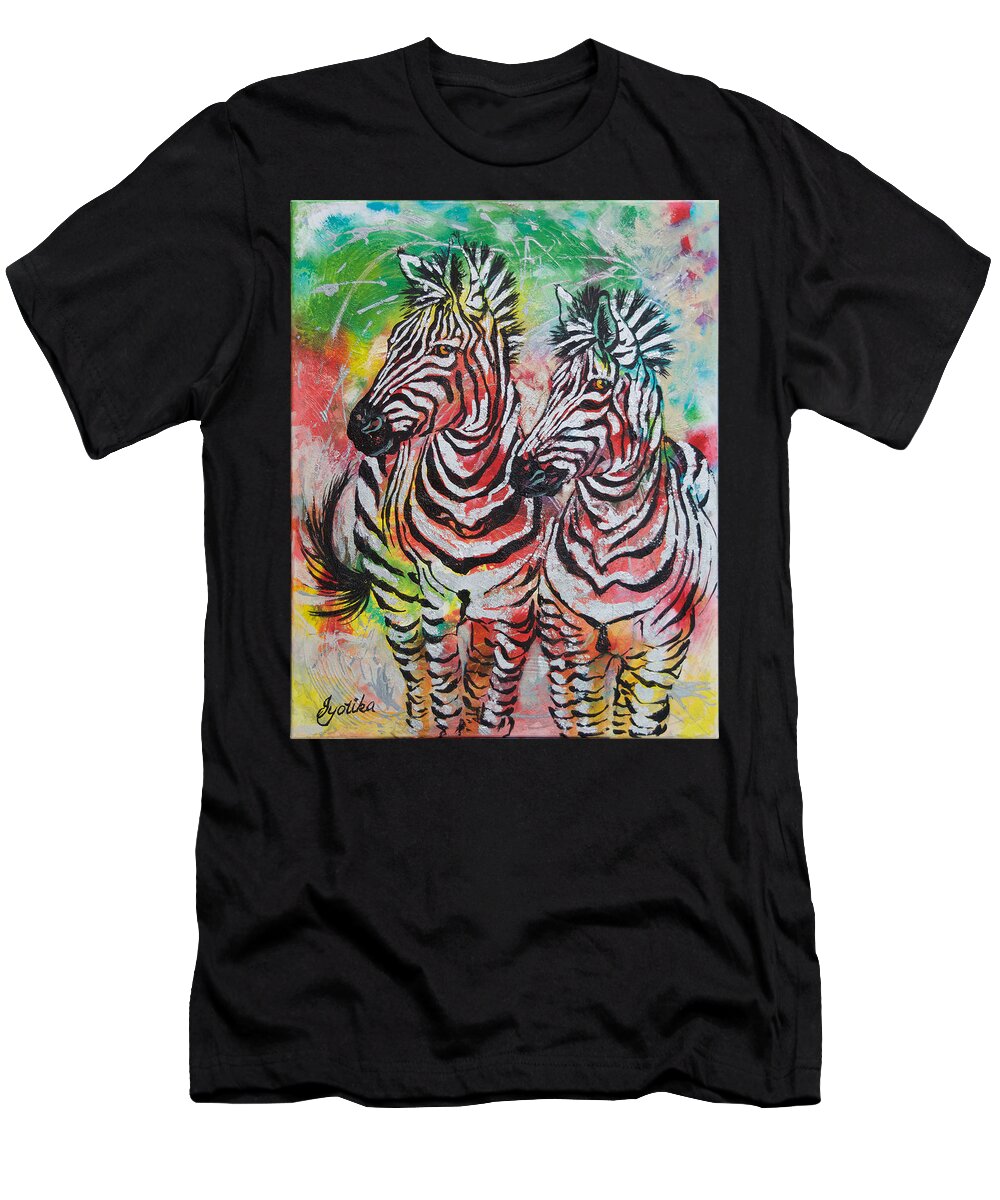 Zebras T-Shirt featuring the painting Companion by Jyotika Shroff