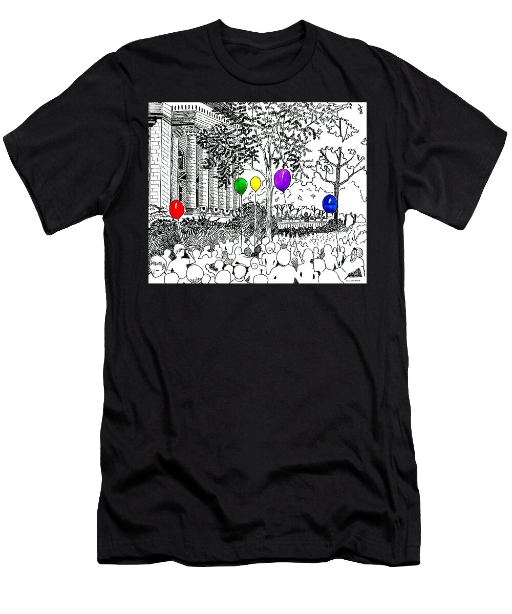 Ink Drawing T-Shirt featuring the drawing Concert On The Square by Marilyn Smith