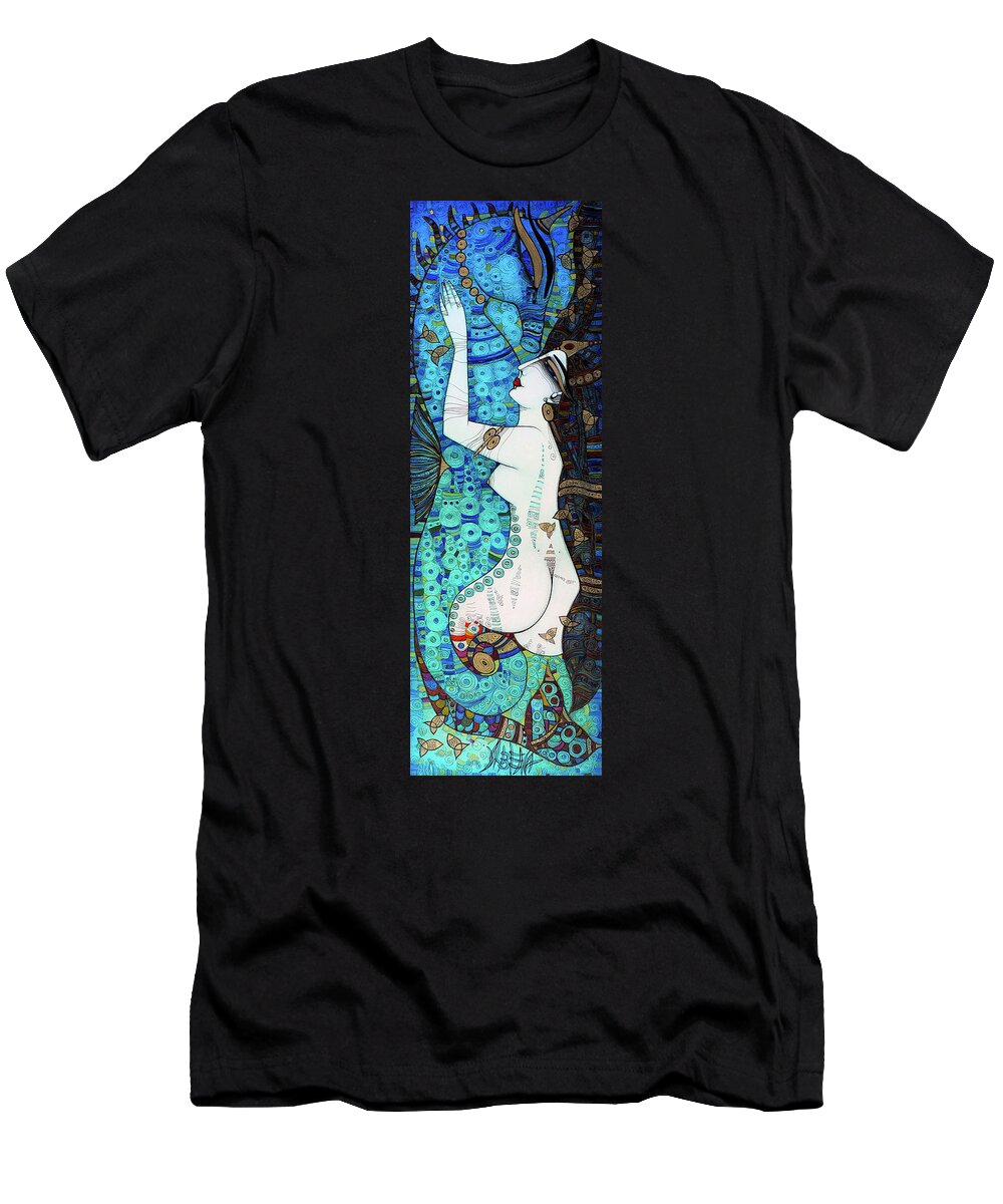 Albena T-Shirt featuring the painting Confidences in blue by Albena Vatcheva
