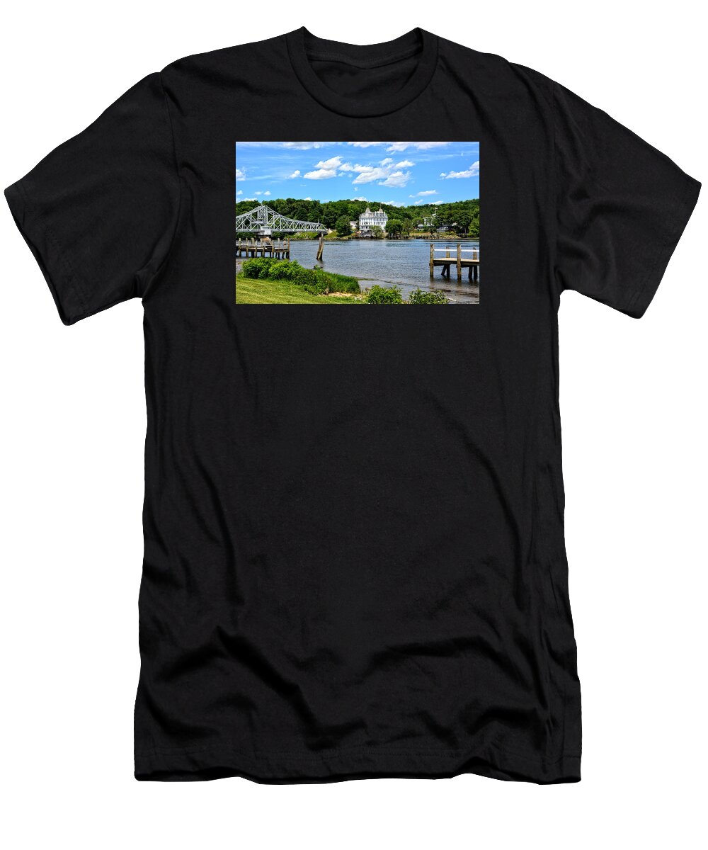 Ct T-Shirt featuring the photograph Connecticut River - Swing Bridge - Goodspeed Opera House by Mike Martin