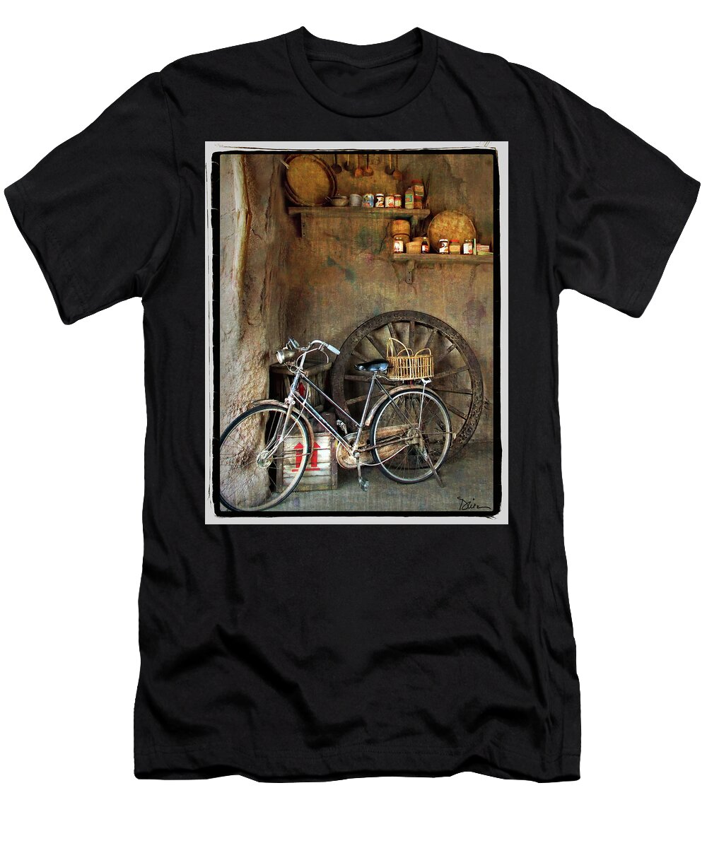 Old Bike T-Shirt featuring the photograph Corner of the Shop by Peggy Dietz
