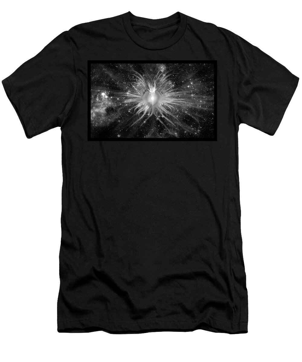 Corporate T-Shirt featuring the digital art Cosmic Heart of the Universe BW by Shawn Dall