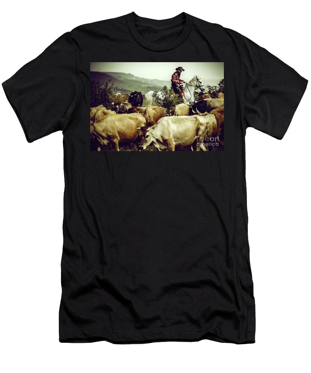 Horse T-Shirt featuring the photograph Cowboy on cattle round by Dimitar Hristov