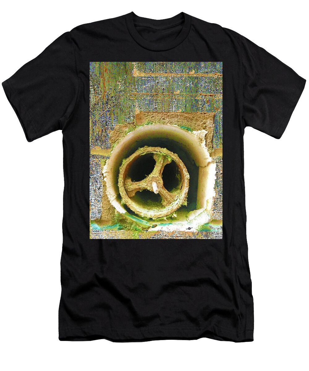 Rusty Hole T-Shirt featuring the mixed media Crank by Tony Rubino