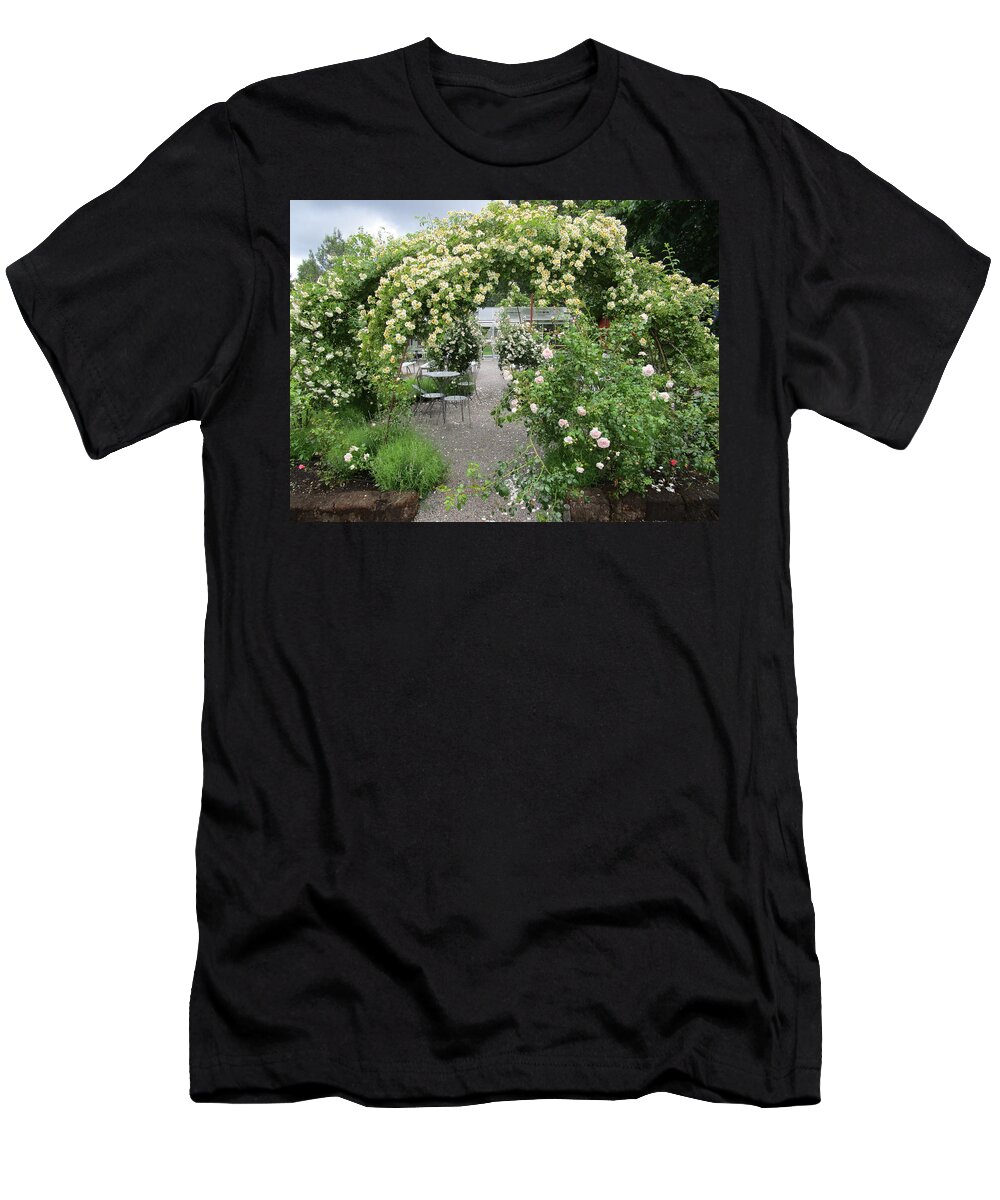 Outdoor Environments T-Shirt featuring the photograph Cream-colored roses with your coffee by Rosita Larsson