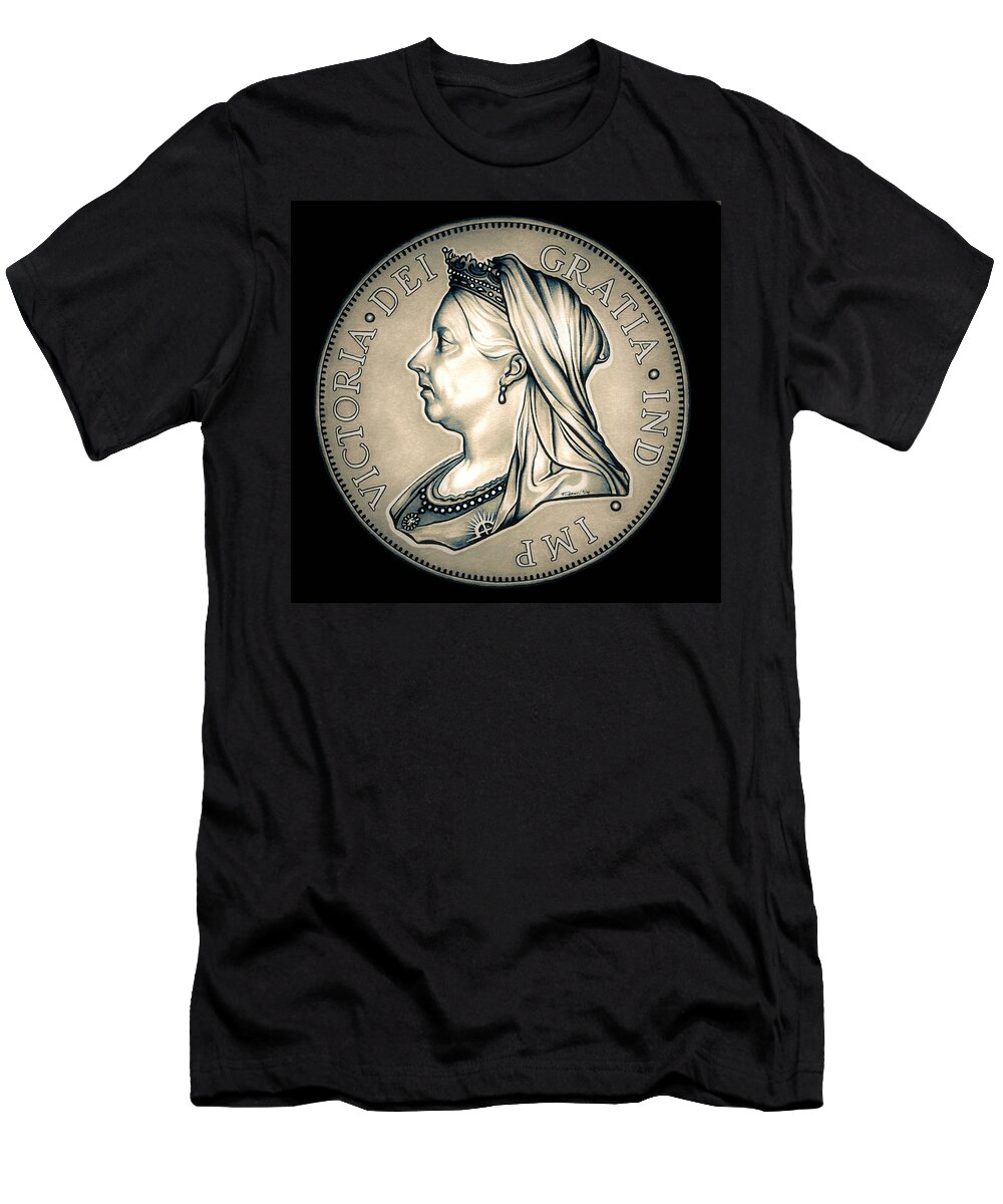 Coin T-Shirt featuring the drawing Crown Queen Victoria by Fred Larucci