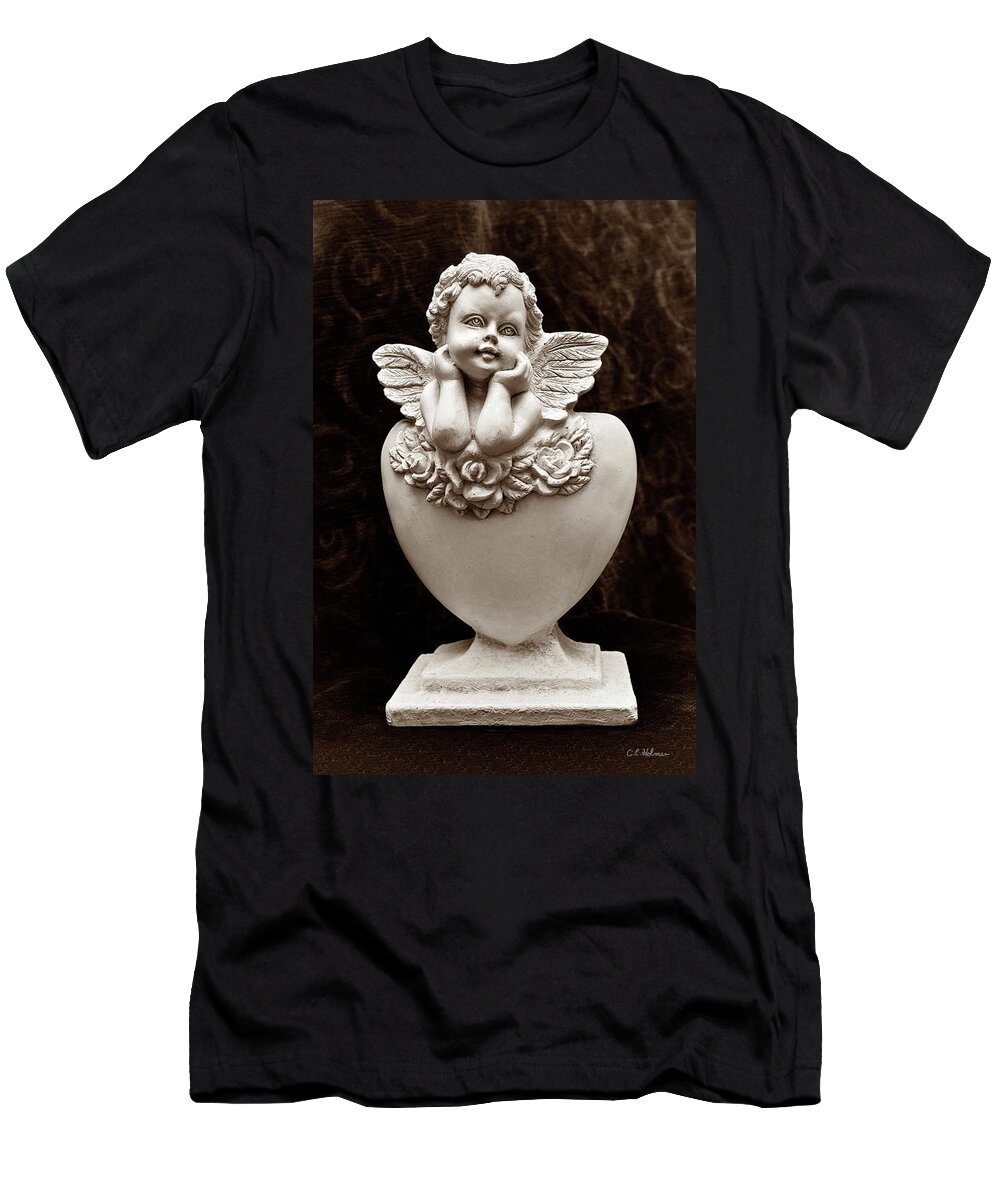 Statue T-Shirt featuring the photograph Cupid - Sepia by Christopher Holmes