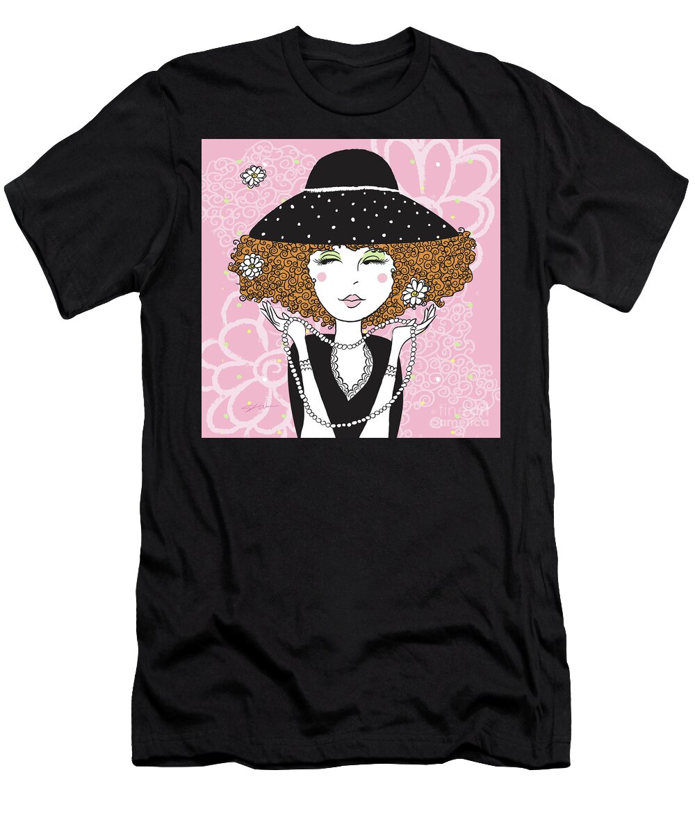 Hat T-Shirt featuring the digital art Curly Girl in Polka Dots by Shari Warren