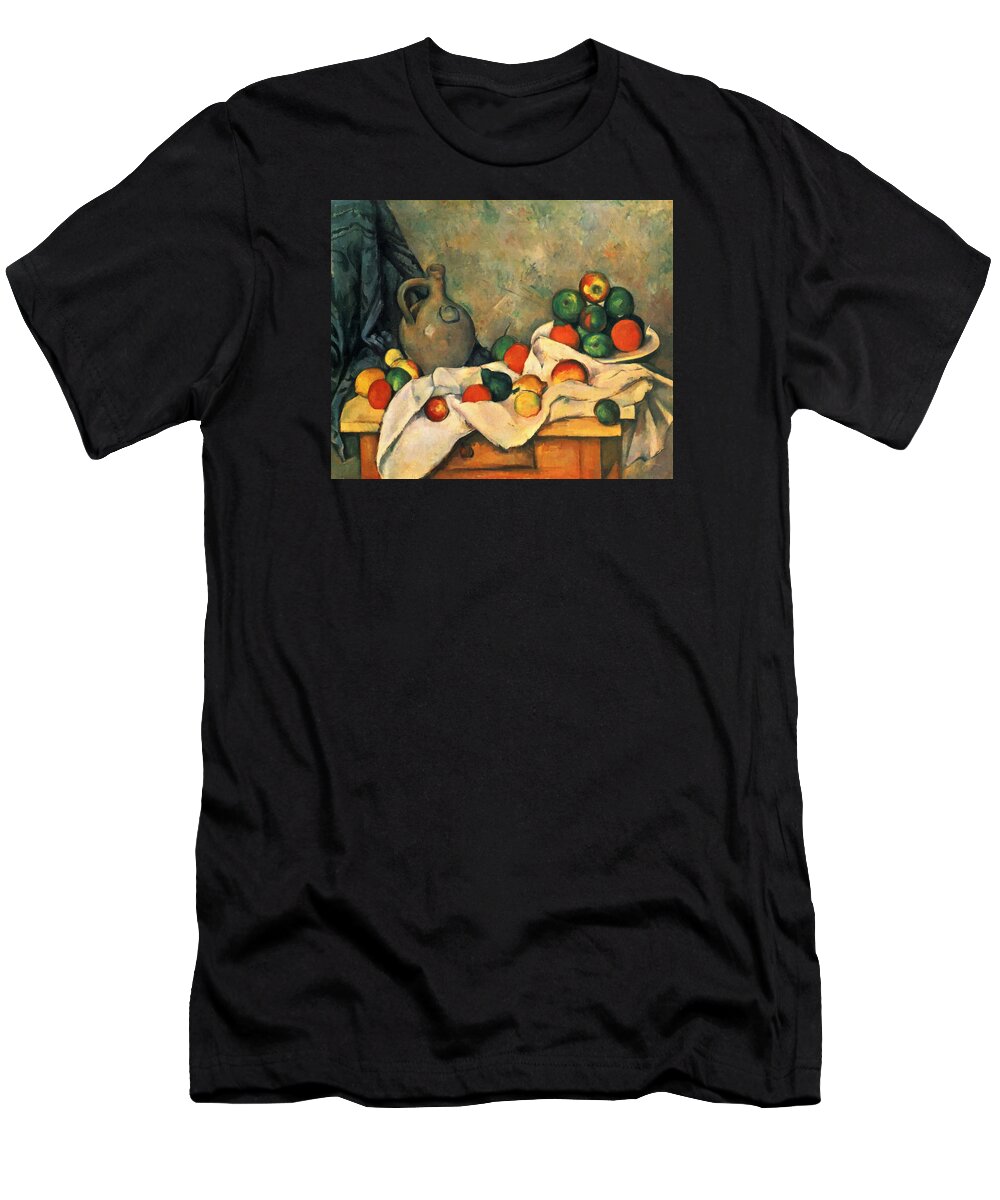 Paul Cezanne T-Shirt featuring the painting Curtain, Jug And Fruit by Paul Cezanne