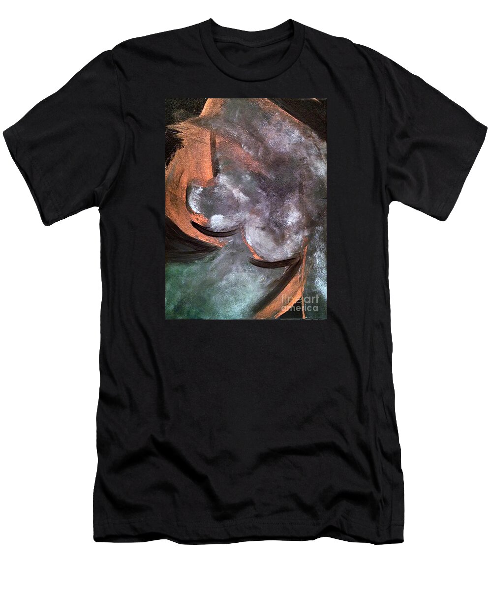 Nude Abstract T-Shirt featuring the painting Curves of Seduction by Jilian Cramb - AMothersFineArt