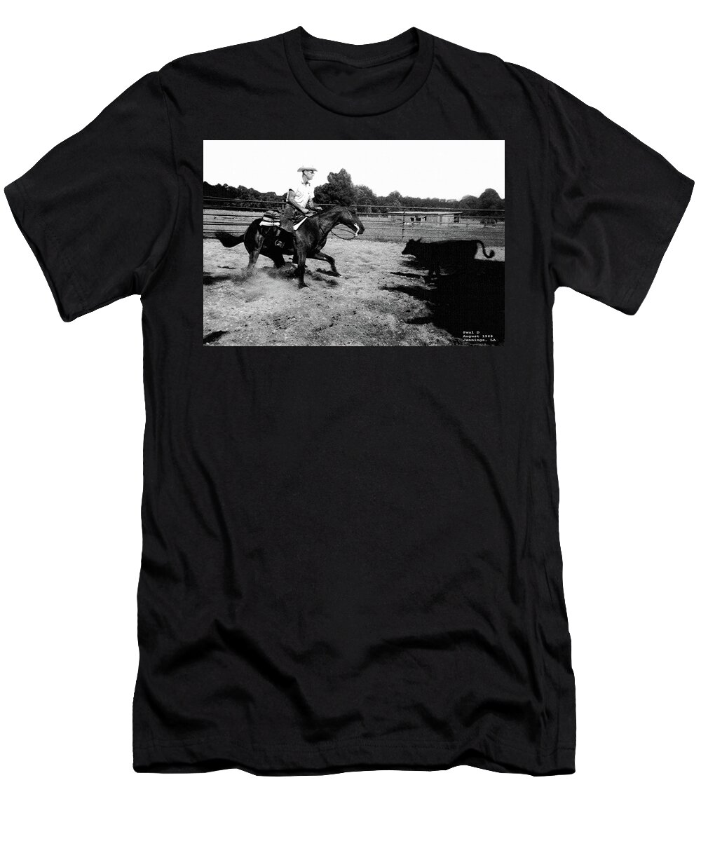 Landscape T-Shirt featuring the photograph Cutting Horse 1968 by Carl Deaville