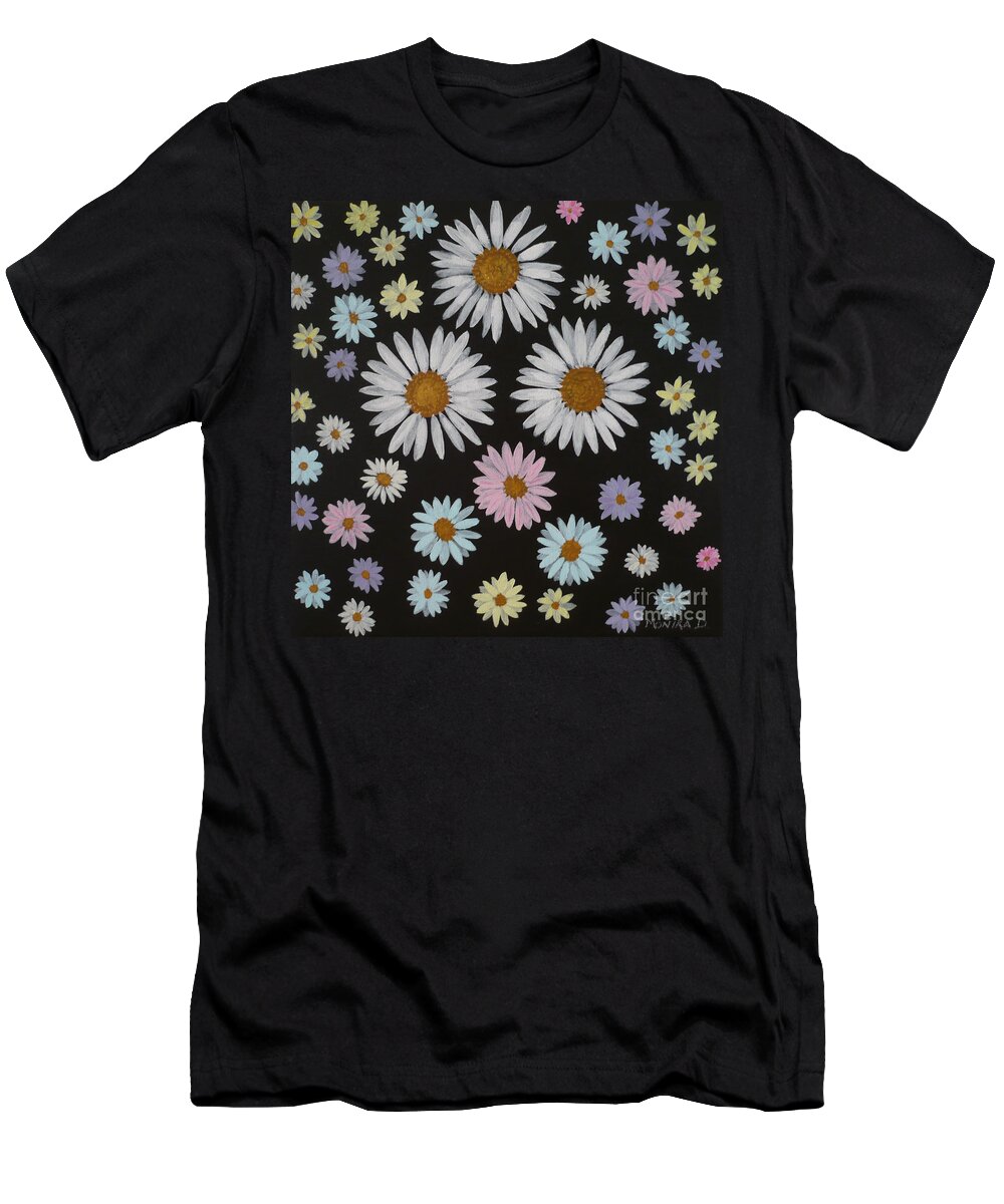 Daisy T-Shirt featuring the painting Daisies on Black by Monika Shepherdson