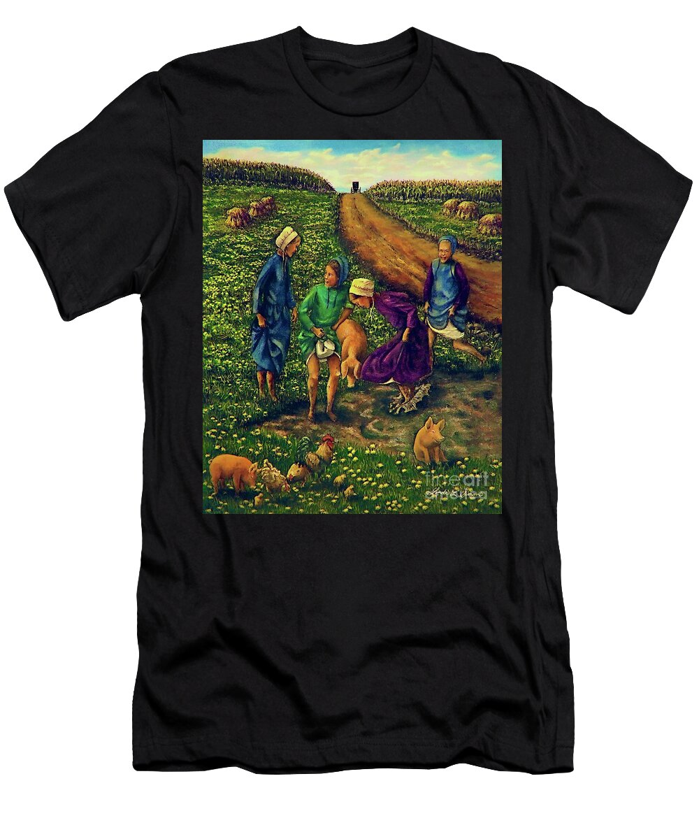 Amish T-Shirt featuring the painting Dandy Day by Linda Simon