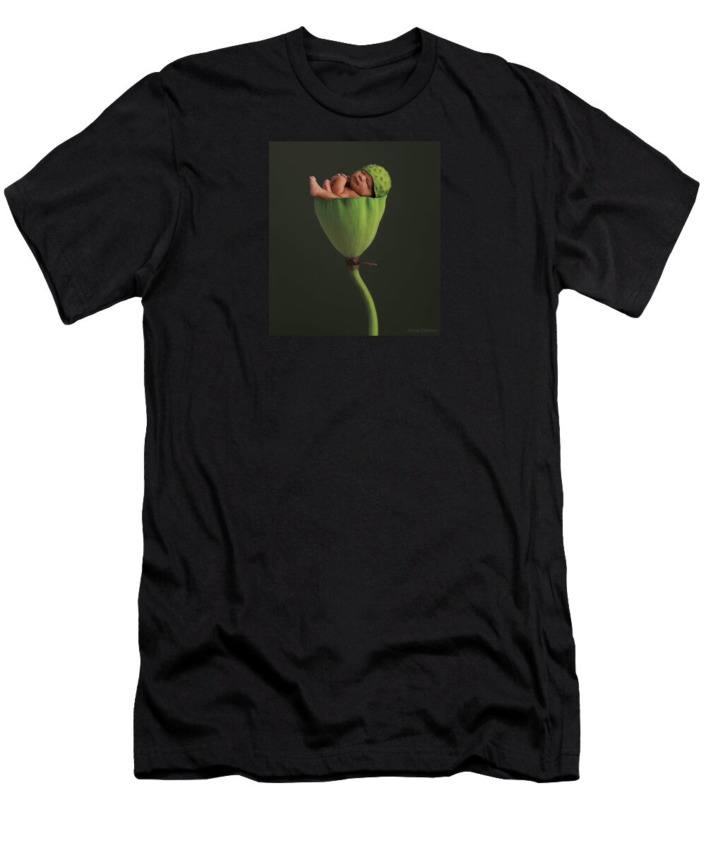Lotus T-Shirt featuring the photograph Darion in a Lotus Pod by Anne Geddes