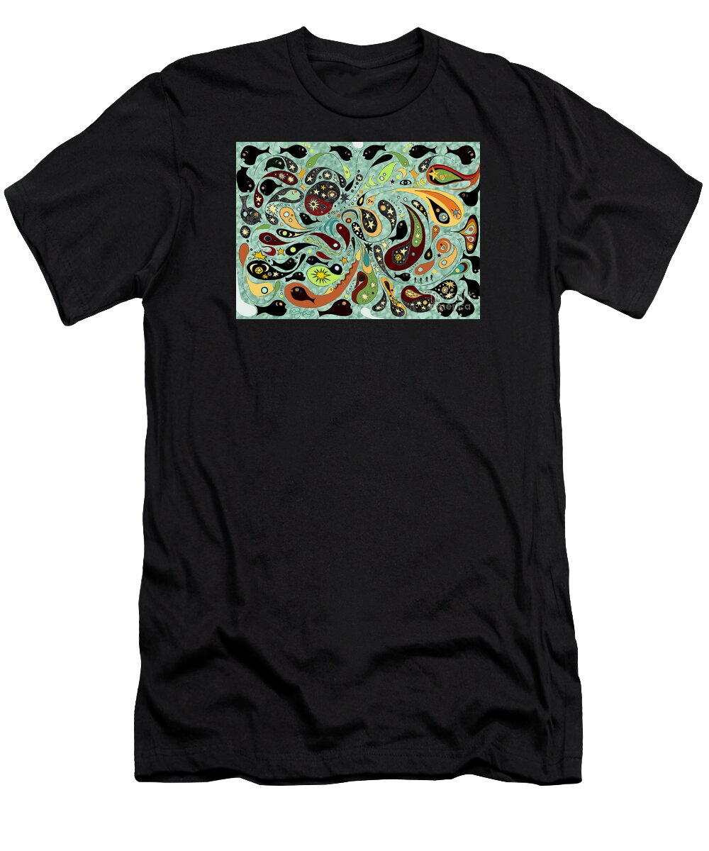 Star T-Shirt featuring the digital art Dark Star Swims Among the Fishes by Carol Jacobs