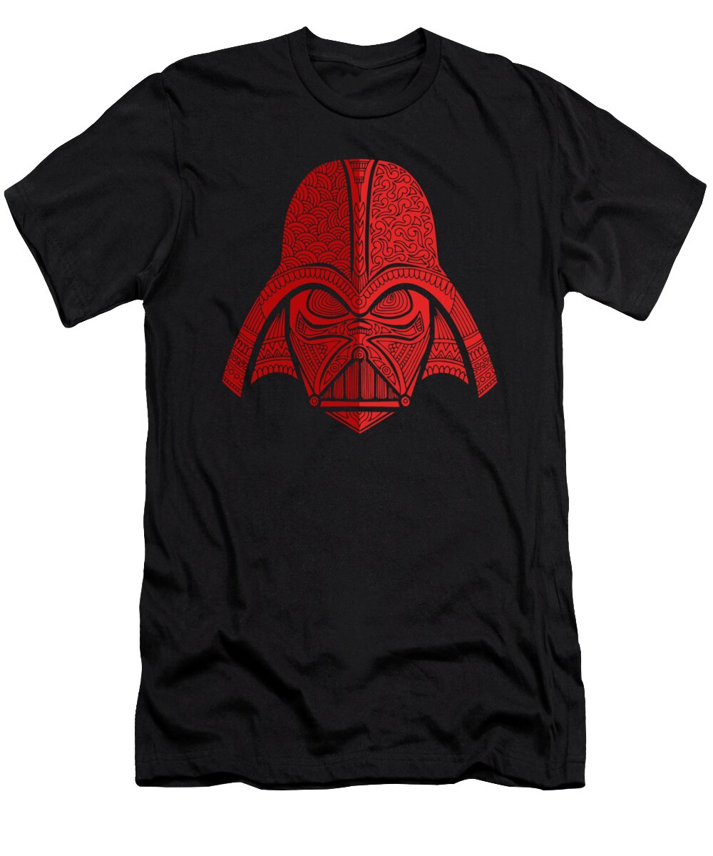 Darth Vader T-Shirt featuring the mixed media Darth Vader - Star Wars Art - Red 02 by Studio Grafiikka