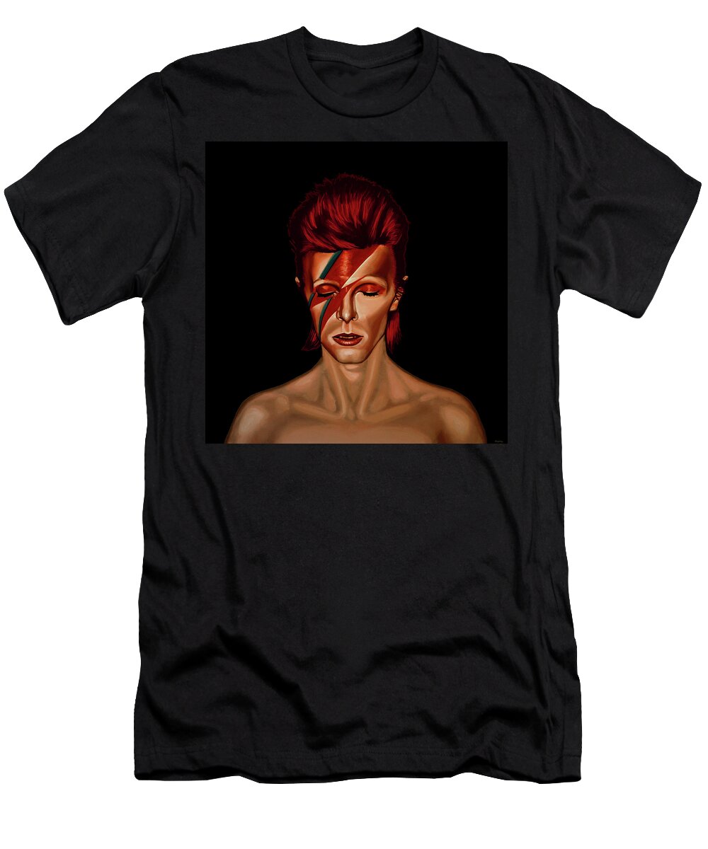 David Bowie T-Shirt featuring the painting David Bowie Aladdin Sane Mixed Media by Paul Meijering