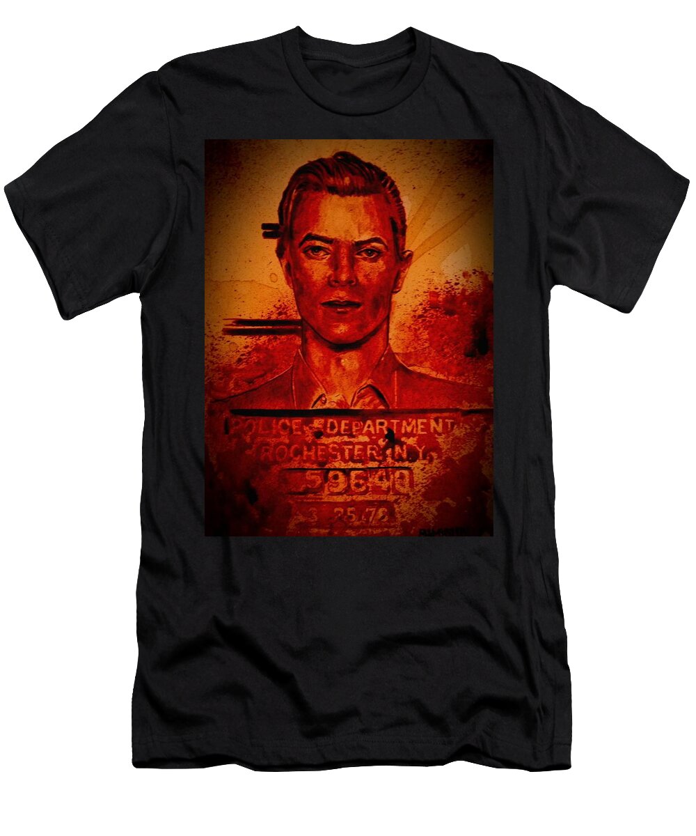 David Bowie T-Shirt featuring the painting DAVID BOWIE MUGSHOT 1976 - fresh blood by Ryan Almighty