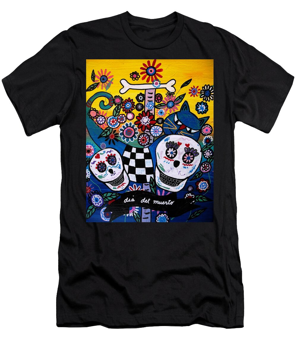 Cat T-Shirt featuring the painting Day Of The Dead by Pristine Cartera Turkus