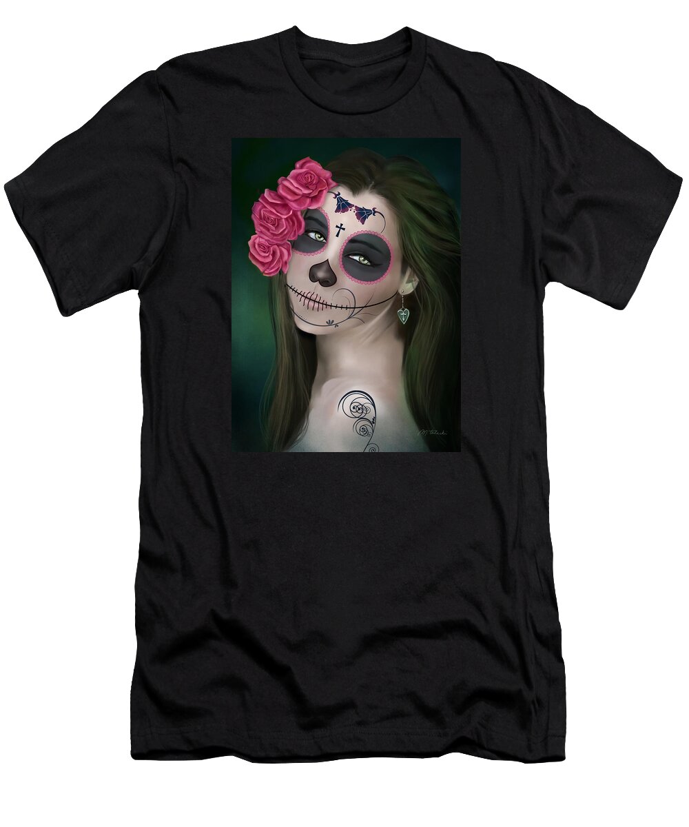 Day Of The Dead T-Shirt featuring the painting Day of the Dead Bride Sugar Skull by Maggie Terlecki