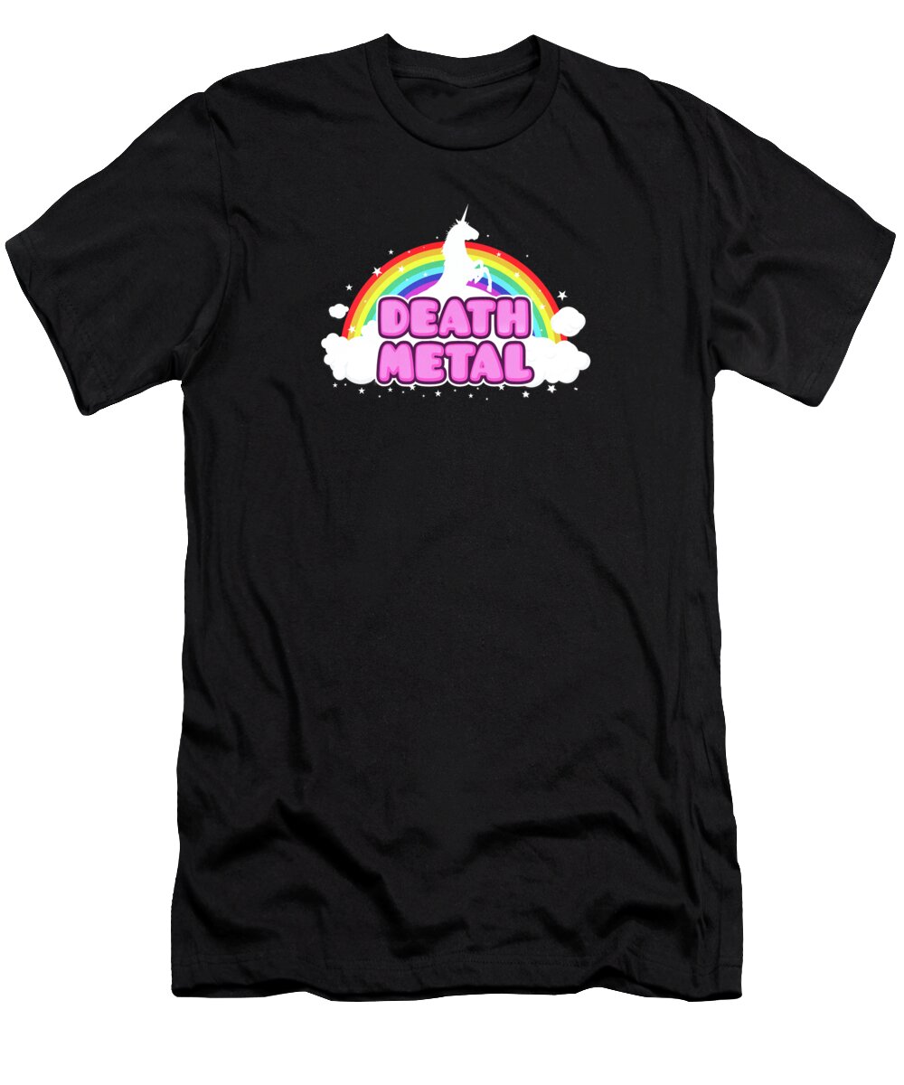 Music T-Shirt featuring the digital art DEATH METAL Funny Unicorn Rainbow Mosh Parody Design by Philipp Rietz