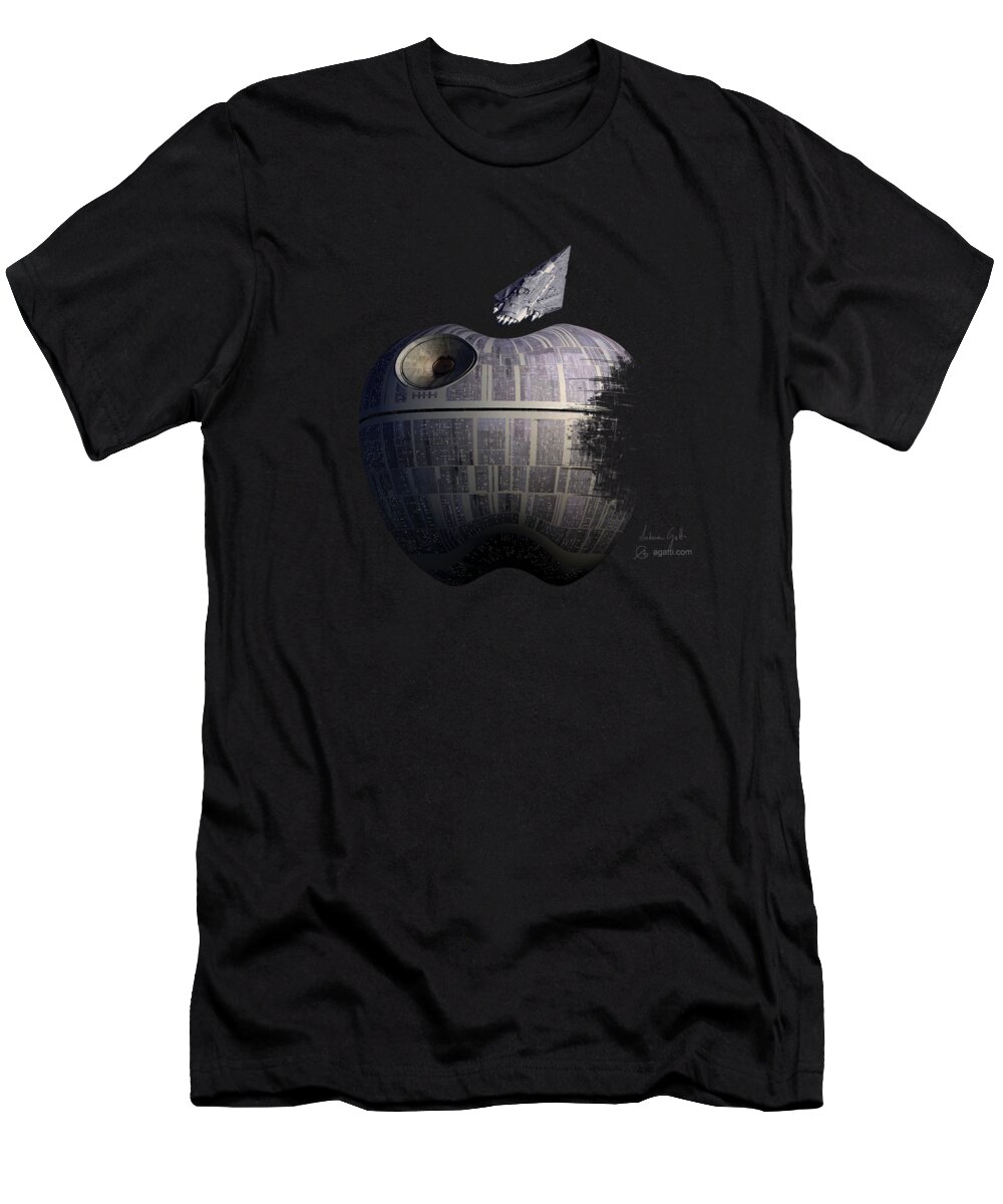 Scifi T-Shirt featuring the digital art Death Star Apple by Andrea Gatti