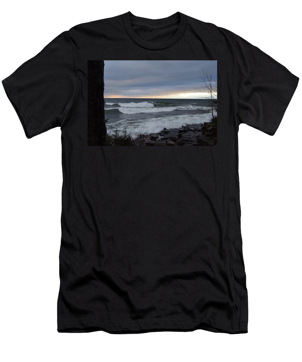Lake Superior T-Shirt featuring the photograph December Waves by Hella Buchheim