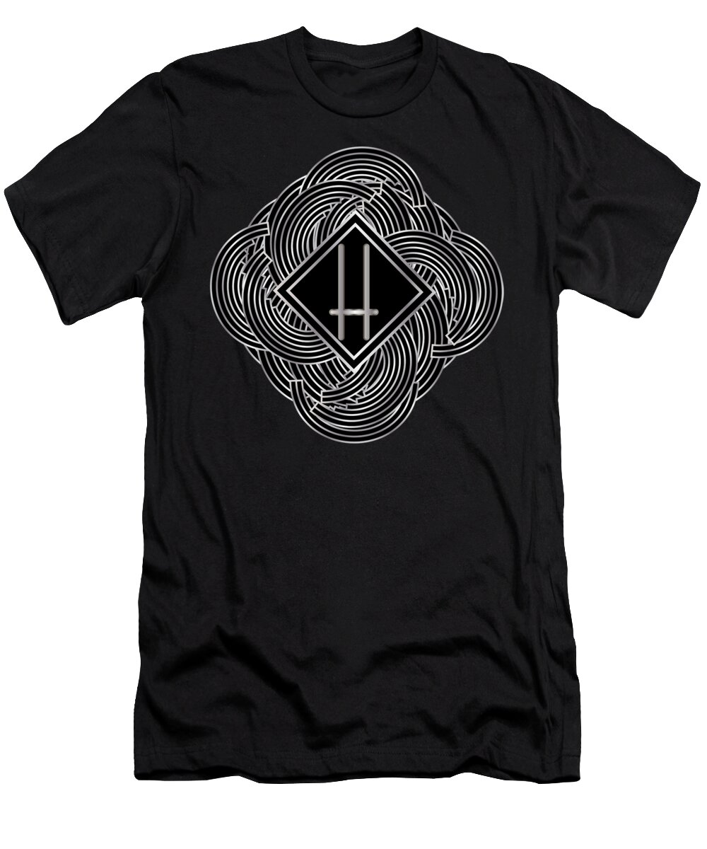 Monogram T-Shirt featuring the digital art Deco Jazz Swing Monogram ...letter H by Cecely Bloom