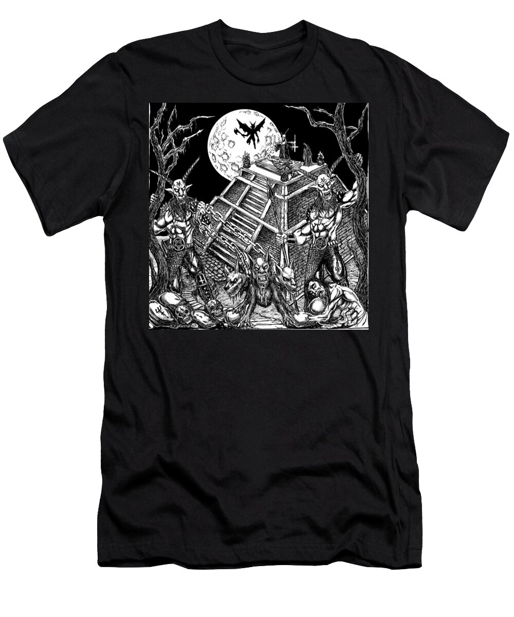 Baphomet T-Shirt featuring the drawing Demon Temple by Alaric Barca