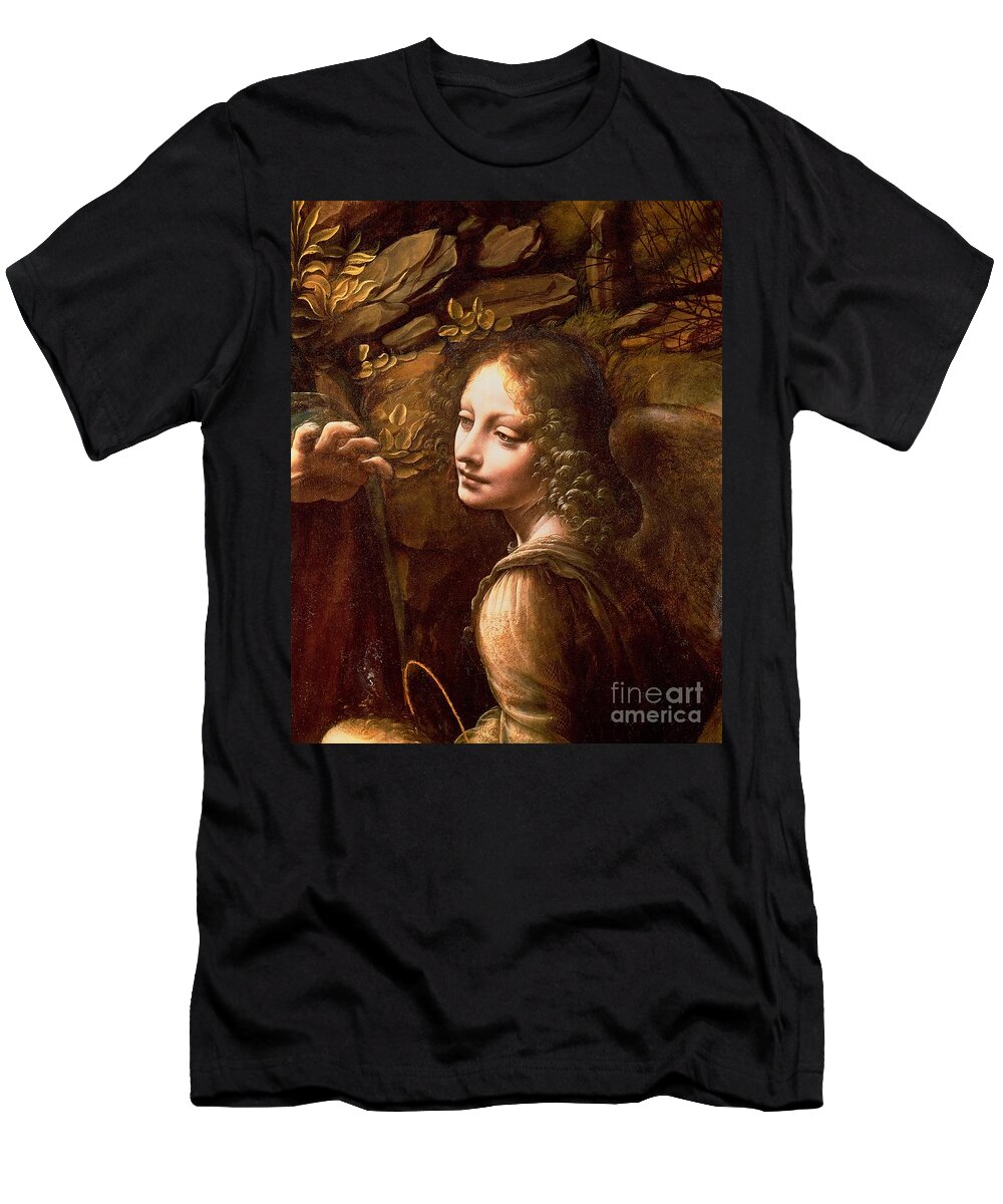 Leonardo Da Vinci T-Shirt featuring the painting Detail of the Angel from The Virgin of the Rocks by Leonardo Da Vinci