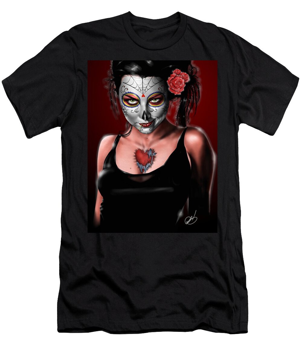 Pete T-Shirt featuring the painting Dia de los muertos The Vapors by Pete Tapang