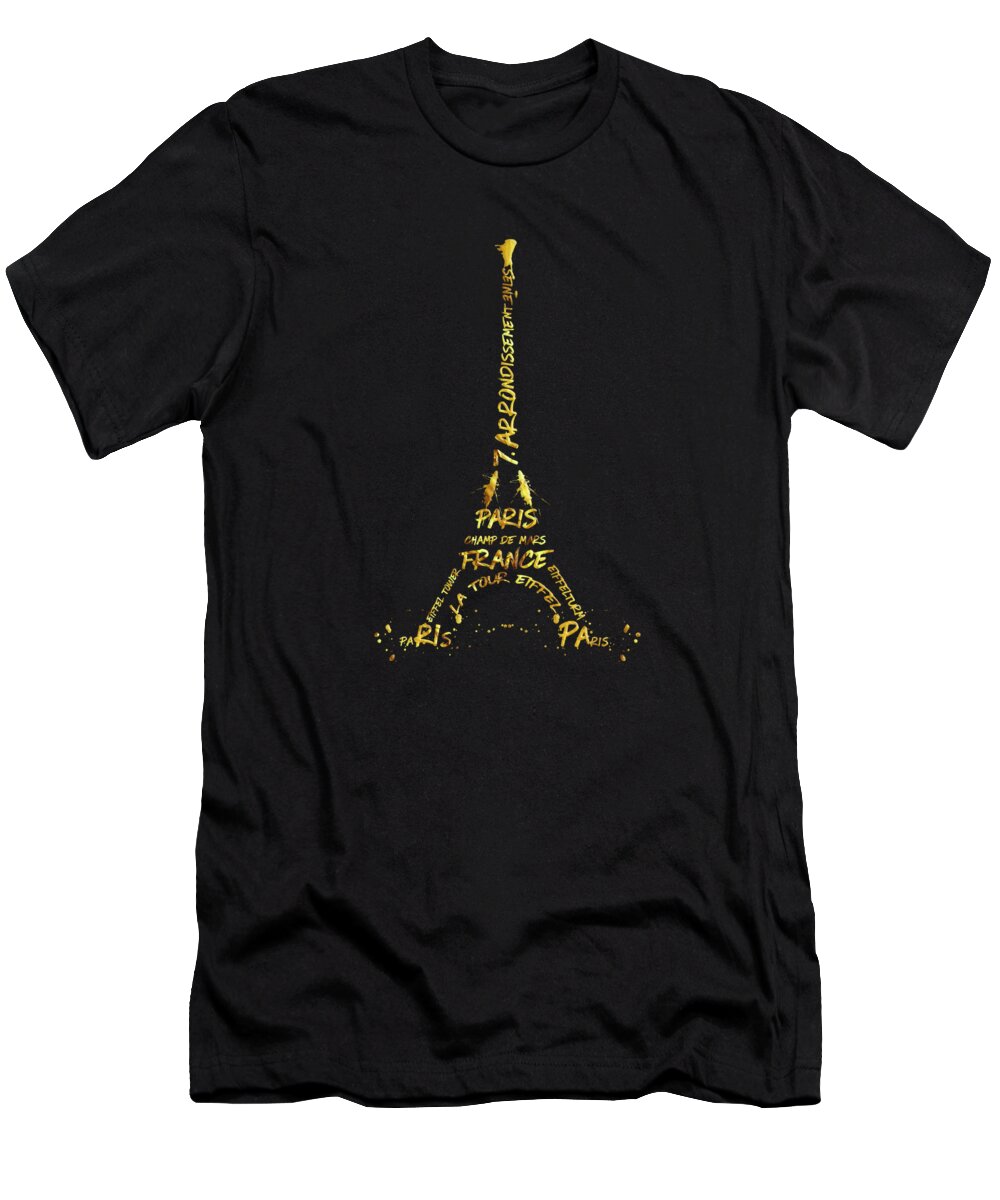Paris T-Shirt featuring the digital art Digital-Art Eiffel Tower - black and golden by Melanie Viola