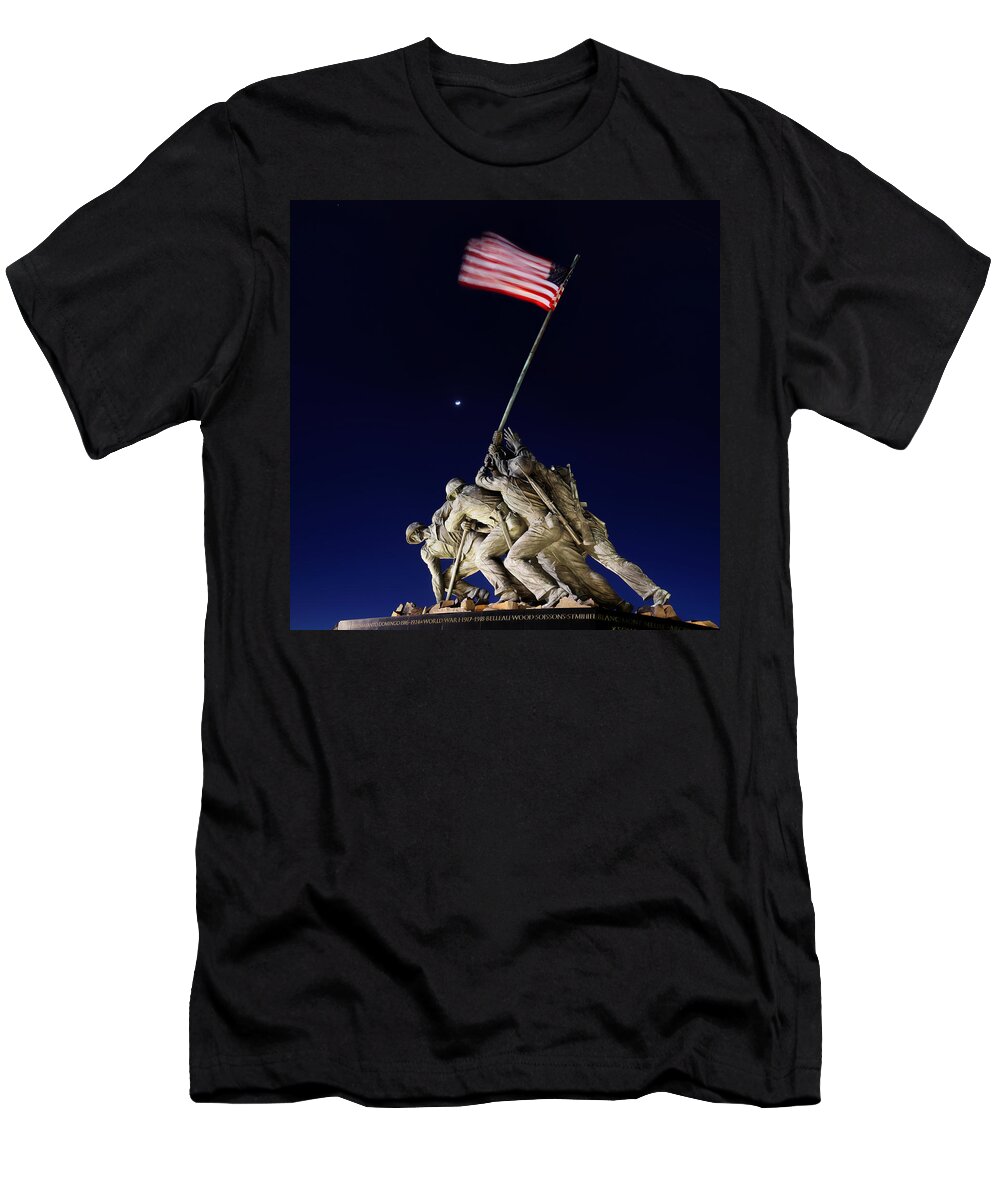 Metro T-Shirt featuring the photograph Digital Liquid - Iwo Jima Memorial at Dusk by Metro DC Photography