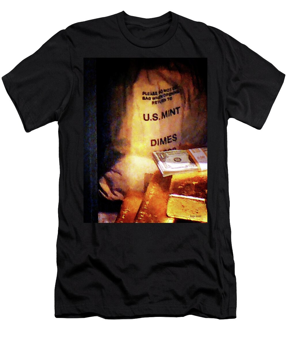 Dollars T-Shirt featuring the photograph Dimes Dollars and Gold by Susan Savad