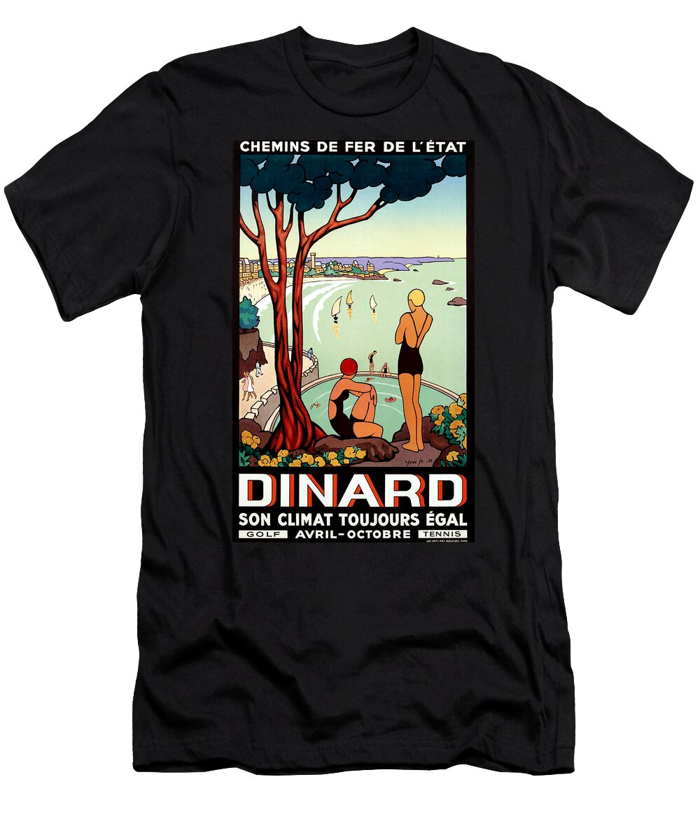 Dinard T-Shirt featuring the painting Dinard, French riviera, two swimmers by Long Shot