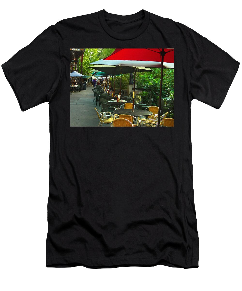 Cafe T-Shirt featuring the photograph Dining Under The Umbrellas by James Eddy