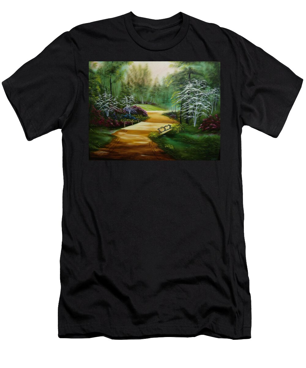 Landscape T-Shirt featuring the painting Dogwoods in Springtime by Debra Campbell