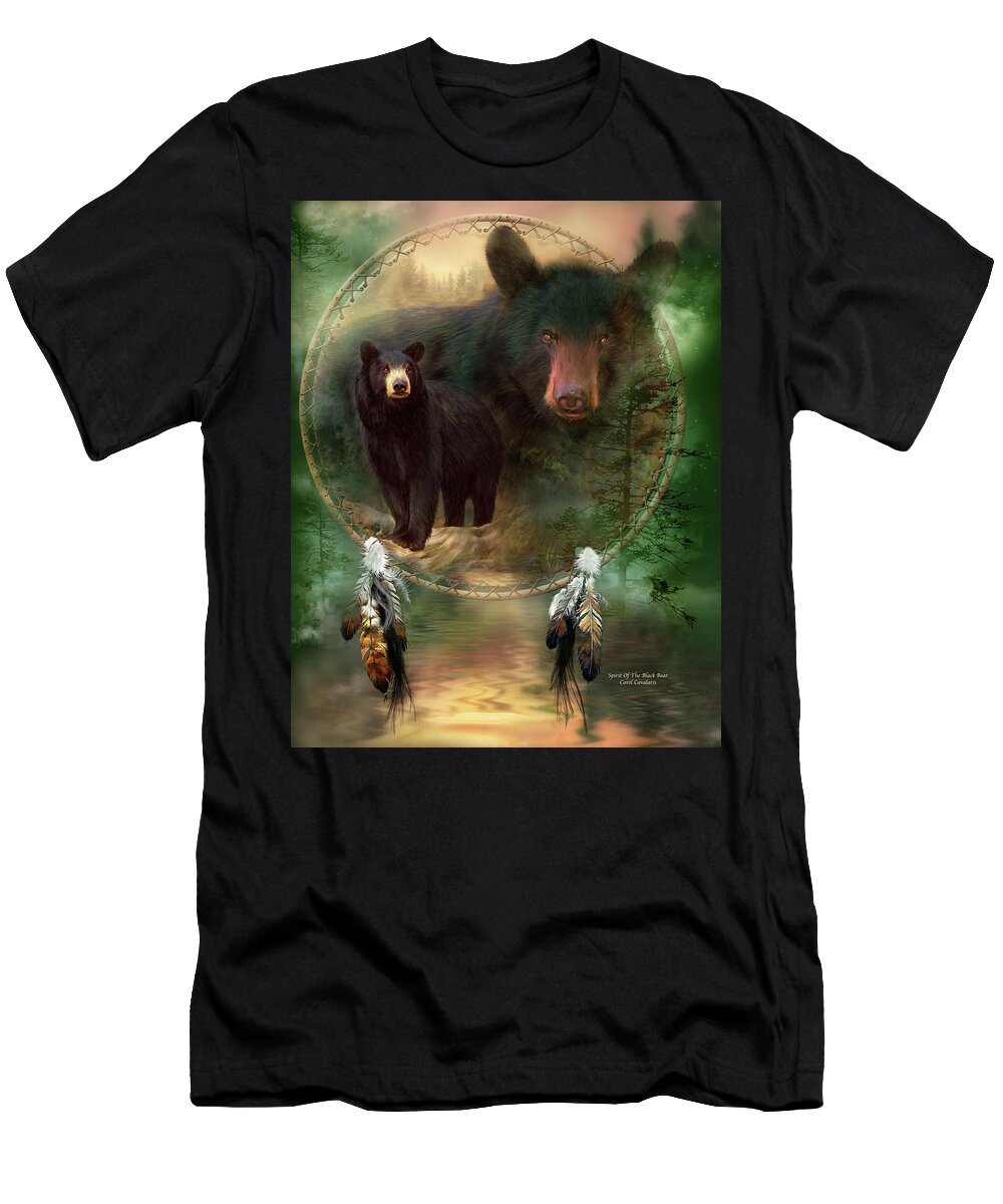 Carol Cavalaris T-Shirt featuring the painting Dream Catcher - Spirit Of The Black Bear by Carol Cavalaris