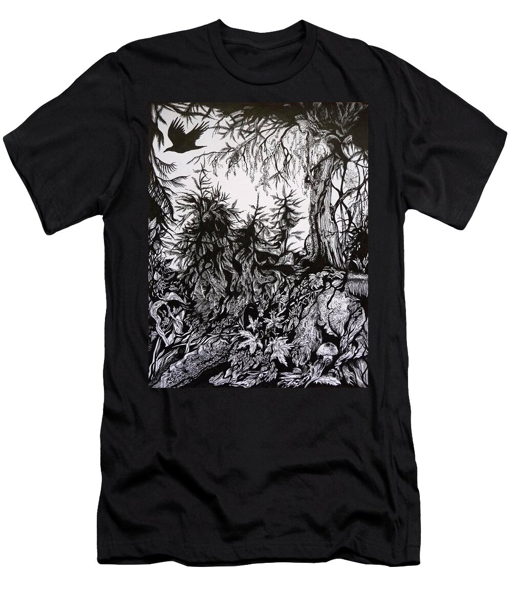 Pen And Ink T-Shirt featuring the drawing Dreaming Alaska.Part one by Anna Duyunova