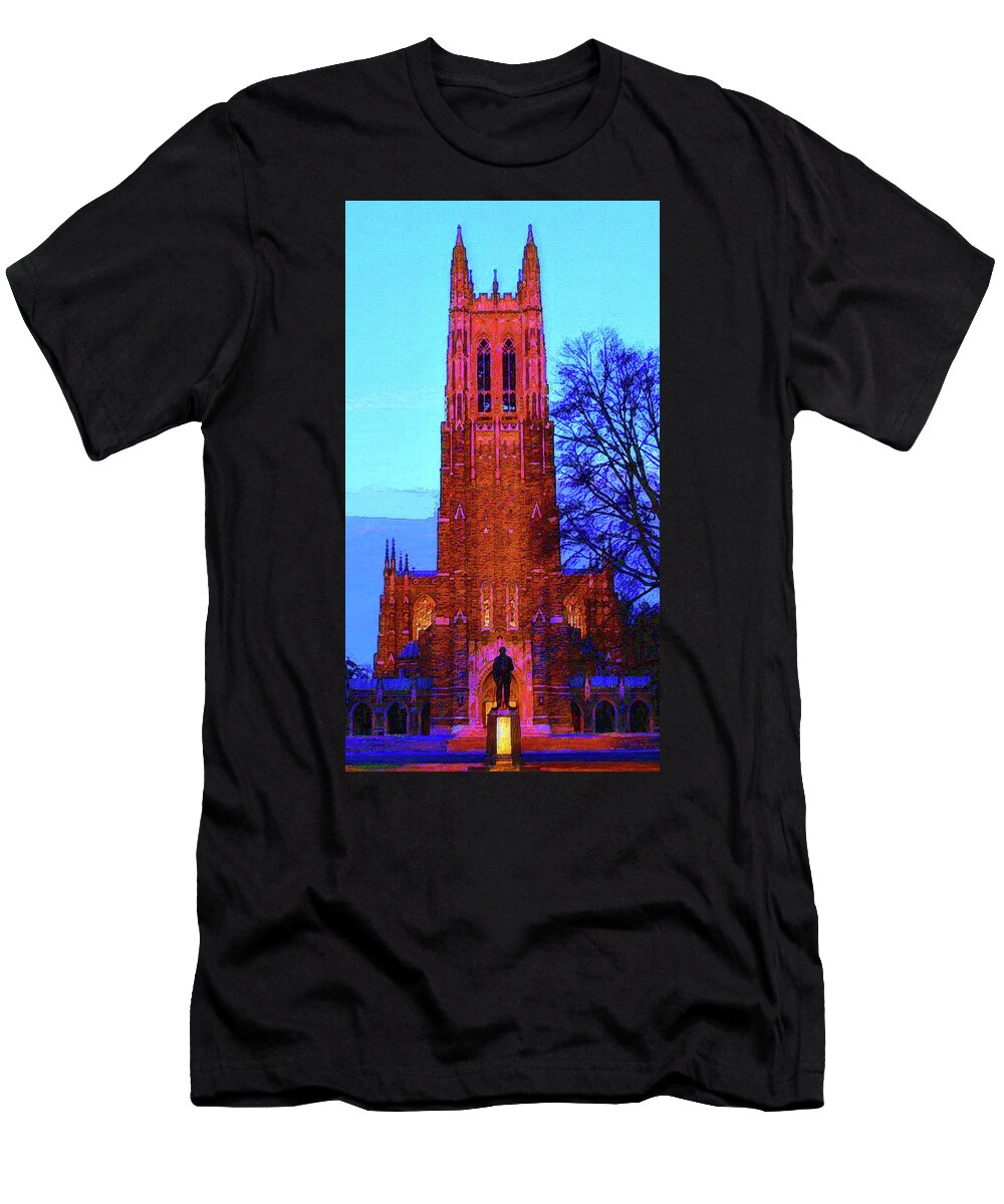Duke University T-Shirt featuring the mixed media Duke University Chapel by DJ Fessenden