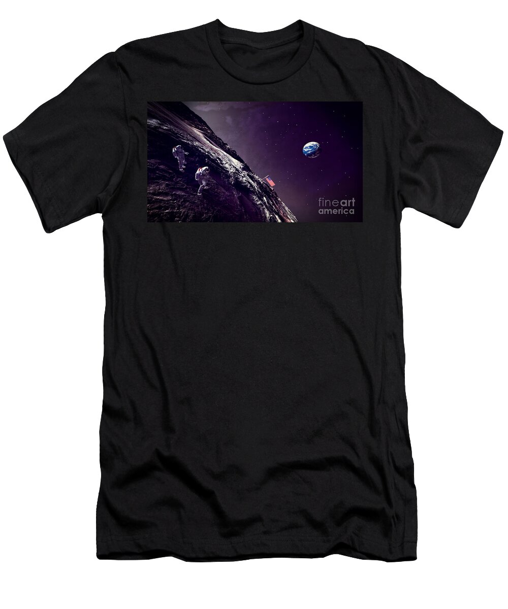 Earth Rise On The Moon T-Shirt featuring the digital art Earth Rise On The Moon by Two Hivelys
